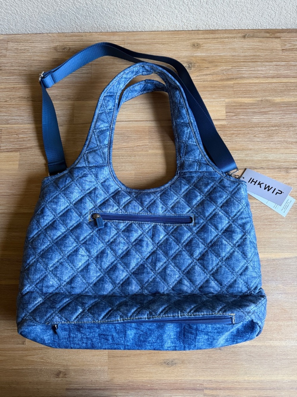 Ihkwip Blue Quilted Crossbody Bag Shopping Tote With Strap New With Tags